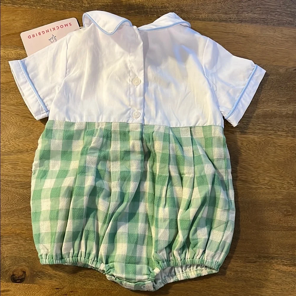 Baby Boys Green Gingham Diaper Cover Romper